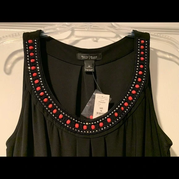 WHITE HOUSE BLACK MARKET EMBELLISHED NECK TUNIC TOP SIZE MEDIUM BLACK NWT - Picture 3 of 3